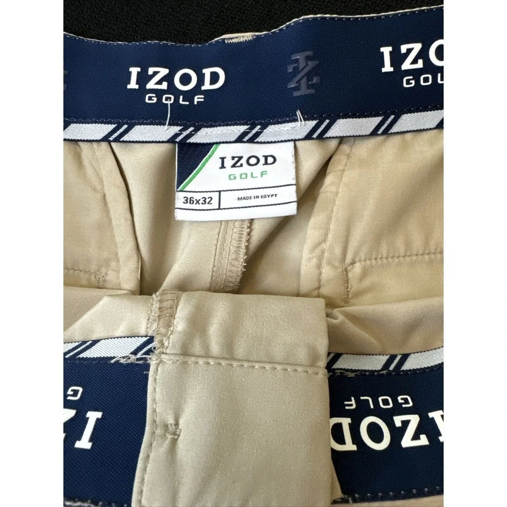 IZOD‎ 36x32 TAN Men's Golf Pants Flat Front Athletic/ Performance ~ EXCELLENT